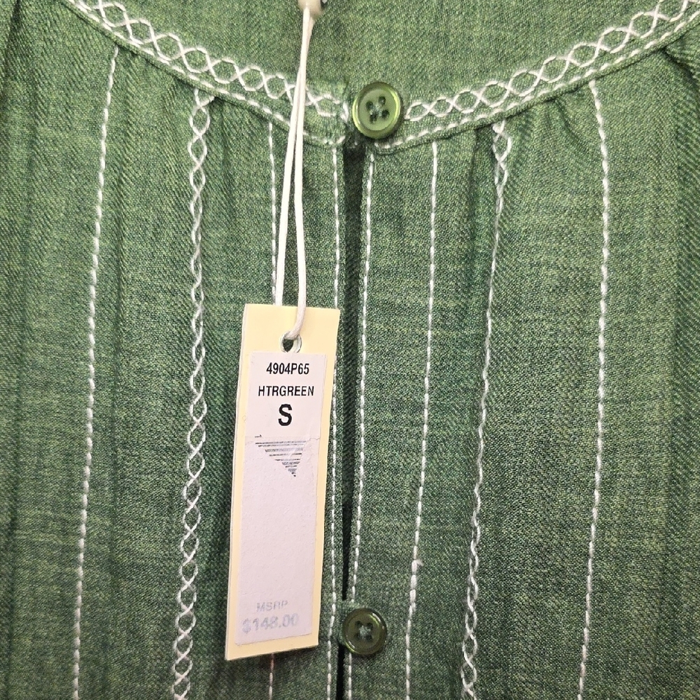 Max Studio Hunter Green Tunic Top With Ruched Sleeve Women Size S NWT - Picture 9 of 9